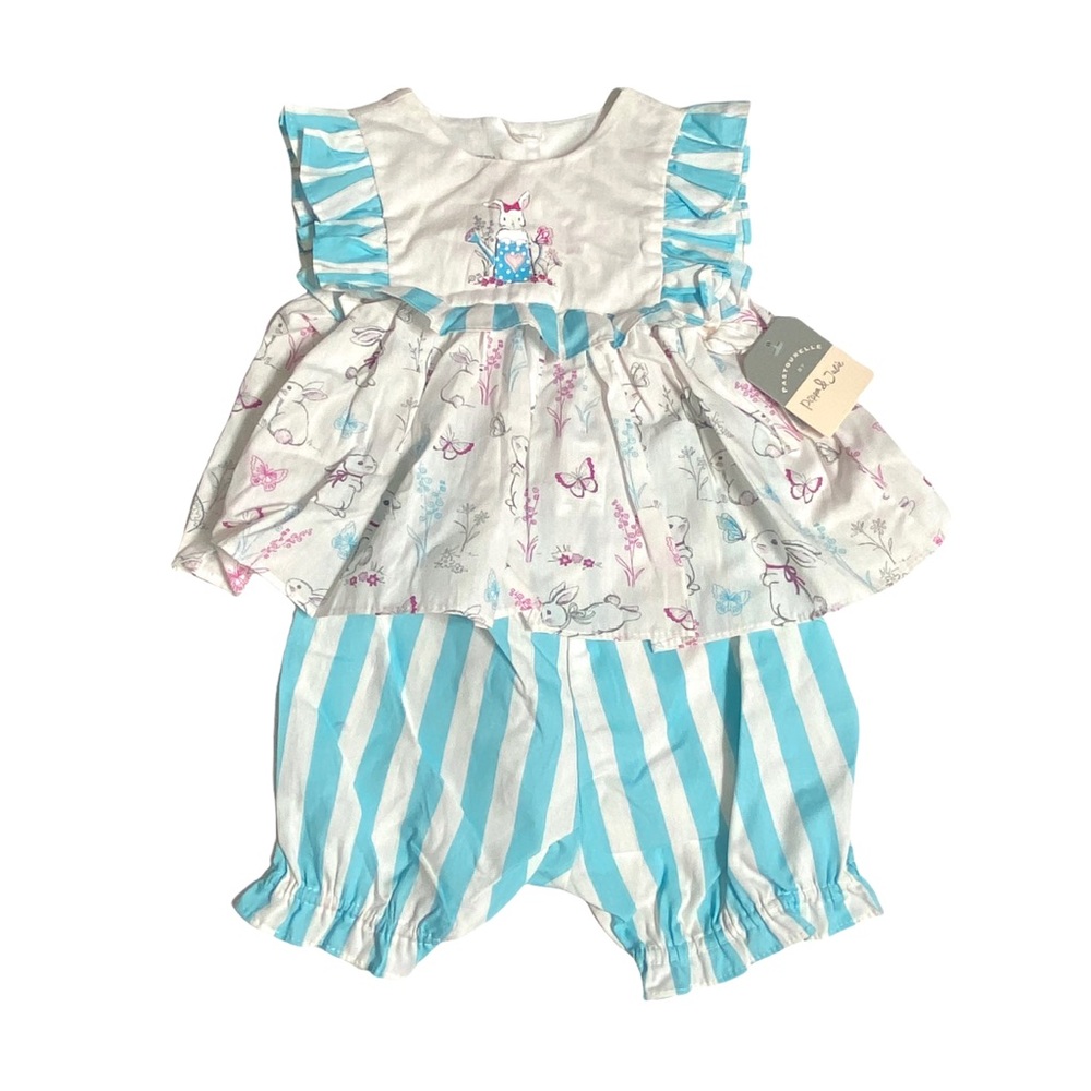 NEW Pastourelle By Pippa & Julie Baby Girl 2 Piece Ruffle Top & Bloomers Set 12M